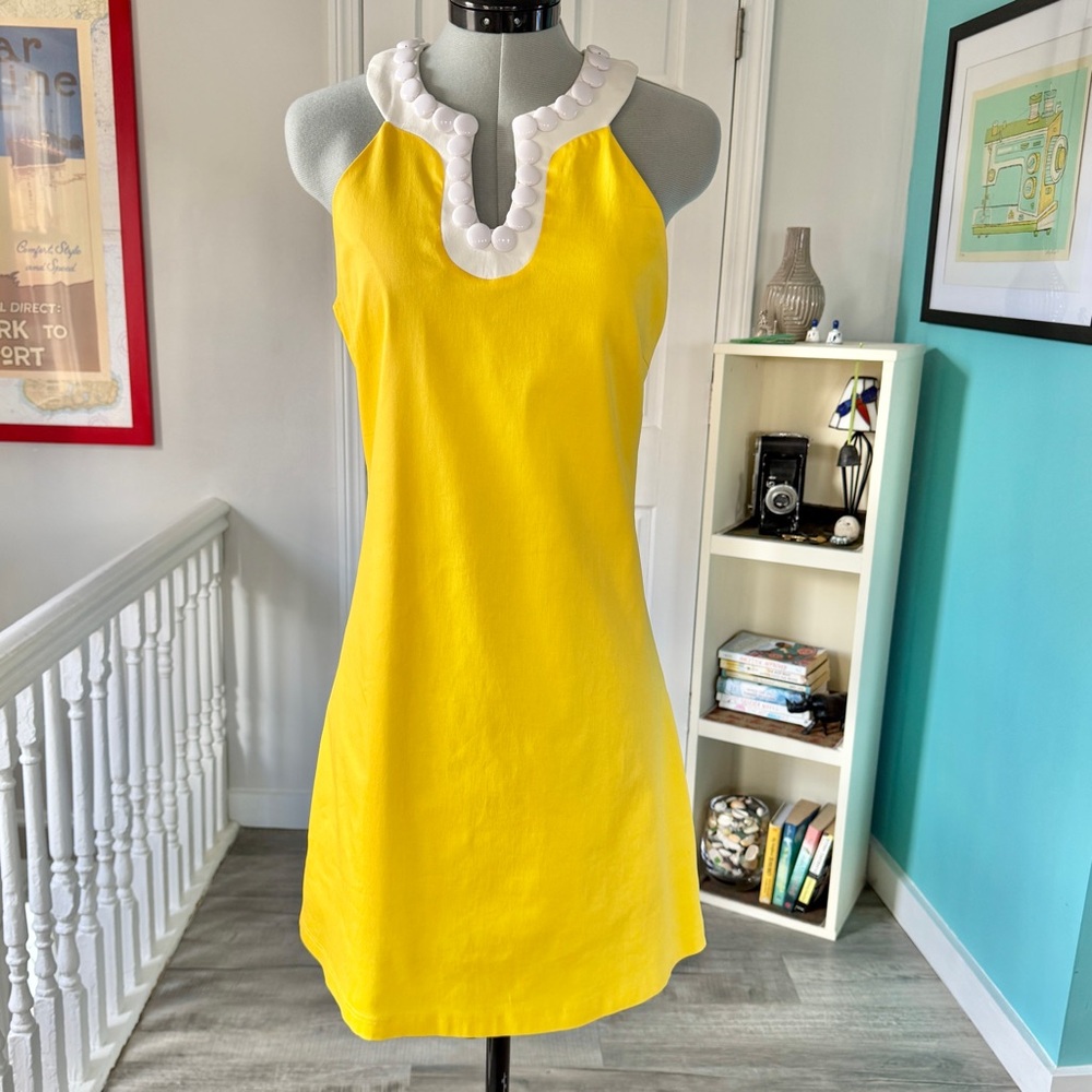 NEW CK Bradley Lemon Yellow Cabana Dress with Button Detail Around Neck (size L)